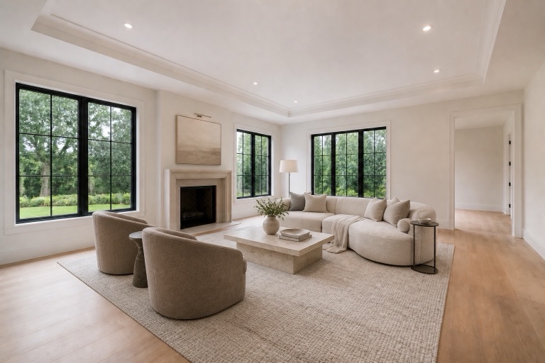 Contemporary living room with virtual furniture